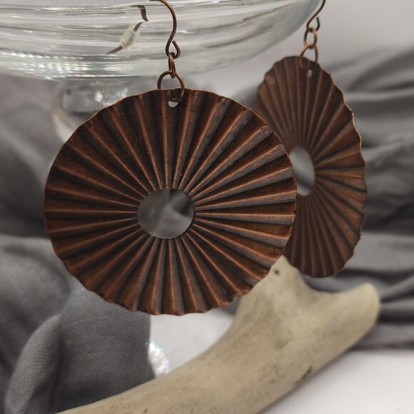 Bronze Disk Earrings - Picture 2 of 2
